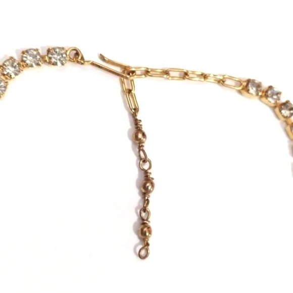 VINTAGE DARK BLUE CLEAR RHINESTONE CHOKER COLLAR BIB 15-18" NECKLACE - Picture 7 of 11